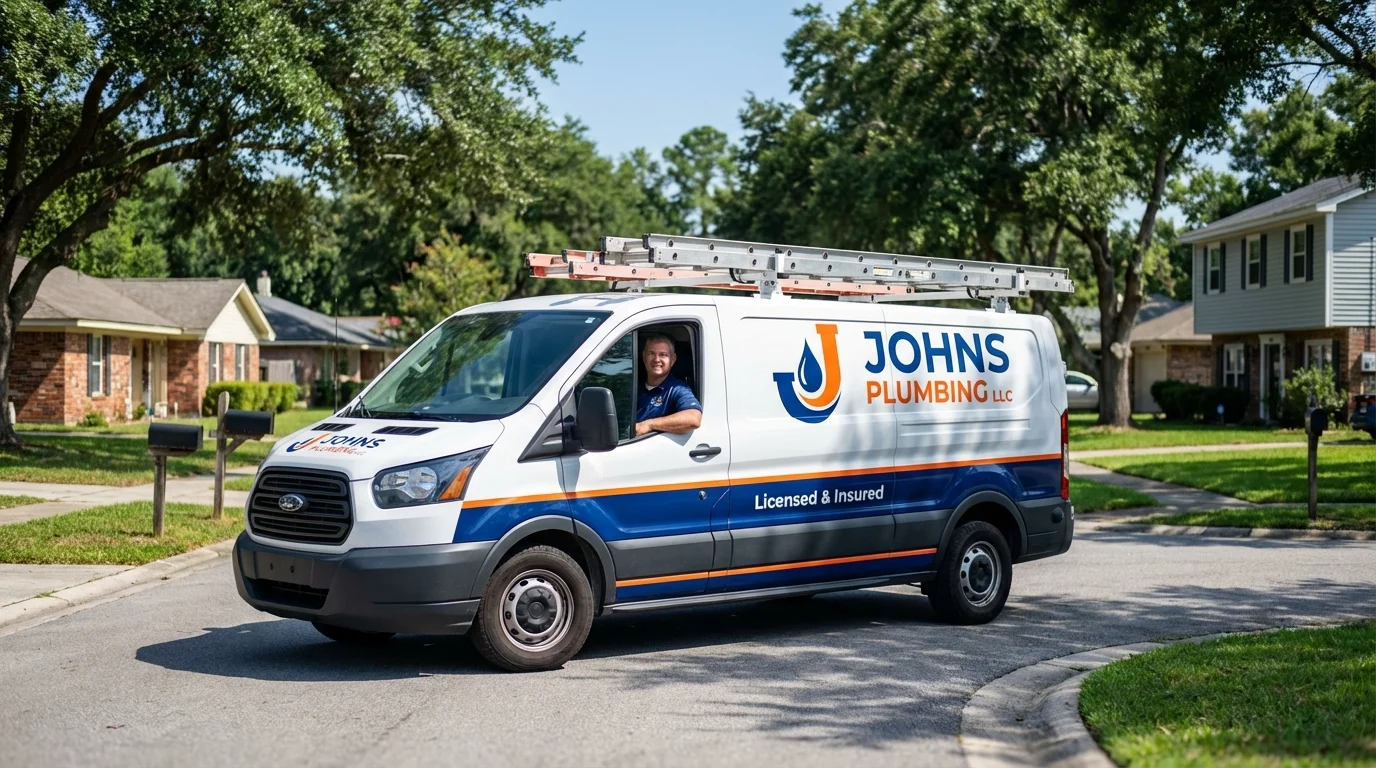 Johns Plumbing LLC service van in Dallas Center, IA