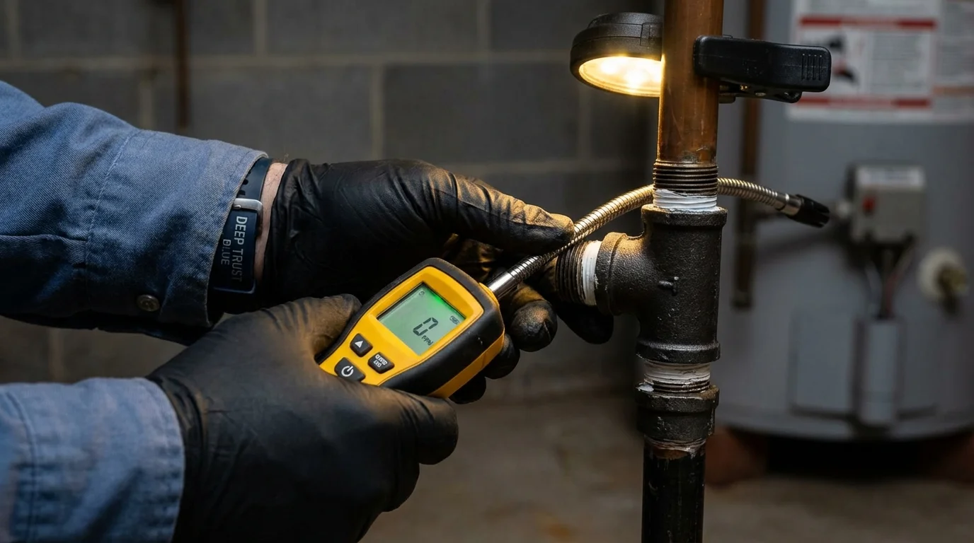 Gas leak detection with electronic sniffer by Johns Plumbing LLC in Dallas Center