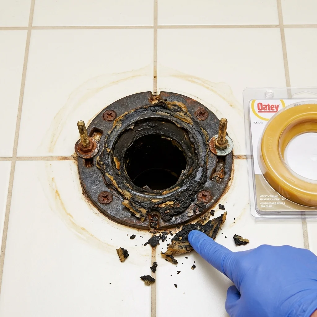 Failed wax ring showing water seepage at the base of a toilet in a Dallas Center, IA home